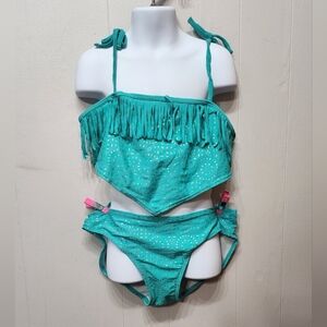 Clarabella Turquoise Bikini Teal Fringe‎ Tankini Swim Beach C368 C382